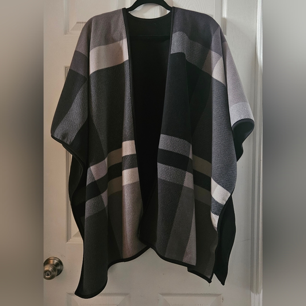 Plaid Blanket Cape Wrap